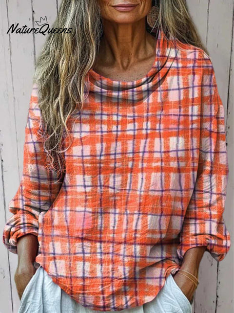 Women's Plaid Pattern Art Print Casual Long Sleeve Comfortable Cotton Shirt