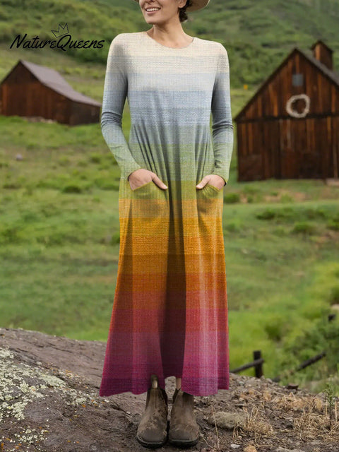 Women's Gradient Pattern Art Print Long-sleeved Dress