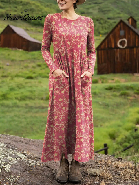 Women's Retro Floral Pattern Art Print Long-sleeved Dress