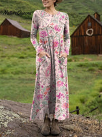 Women's Retro Floral Pattern Art Print Long-sleeved Dress