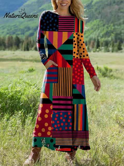 Women's Geometric Pattern Art Print Long-sleeved Dress