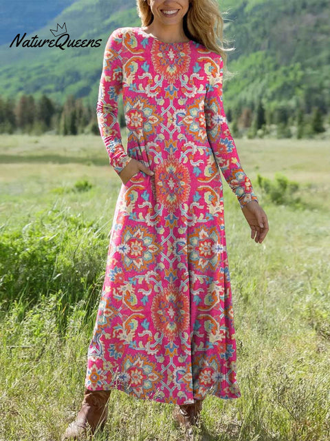 Women's Floral Pattern Art Print Long-sleeved Dress
