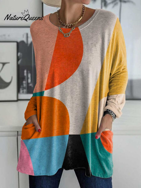 Women's Geometric Pattern Art Print Casual Long Sleeve T-shirt