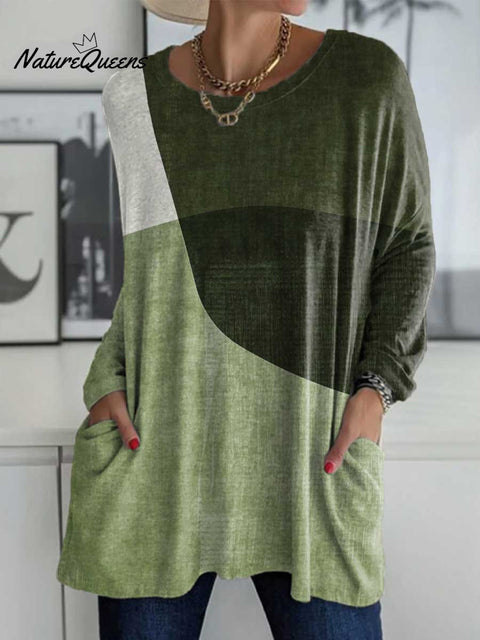 Women's Geometric Pattern Art Print Casual Long Sleeve T-shirt