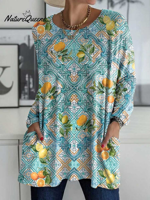 Women's Fruits Pattern Art Print Casual Long Sleeve T-shirt