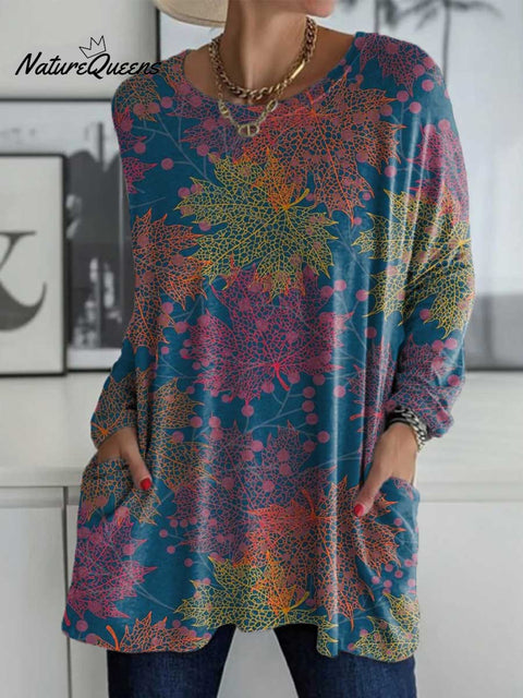 Women's Leaves Pattern Art Print Casual Long Sleeve T-shirt