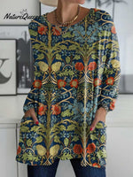 Women's Retro Floral Pattern Art Print Casual Long Sleeve T-shirt