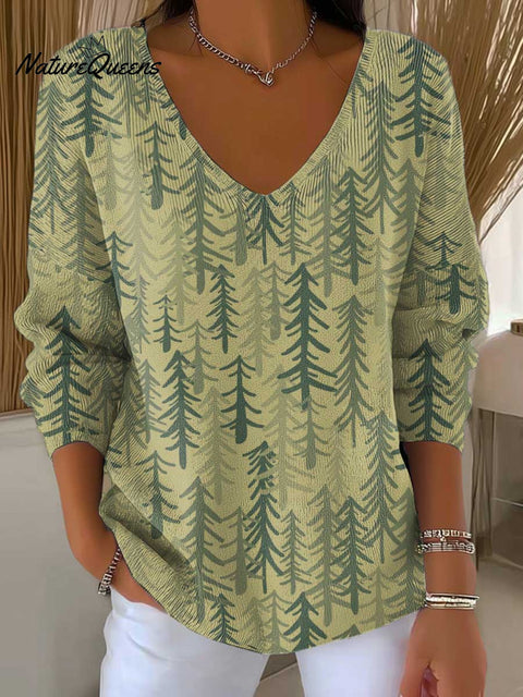 Women's Christmas Tree Art Print Casual Pullover Sweater