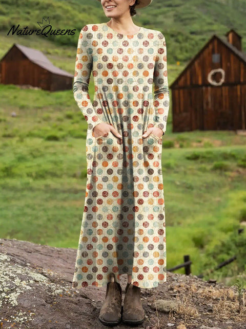 Women's Retro Dot Pattern Art Print Long-sleeved Dress
