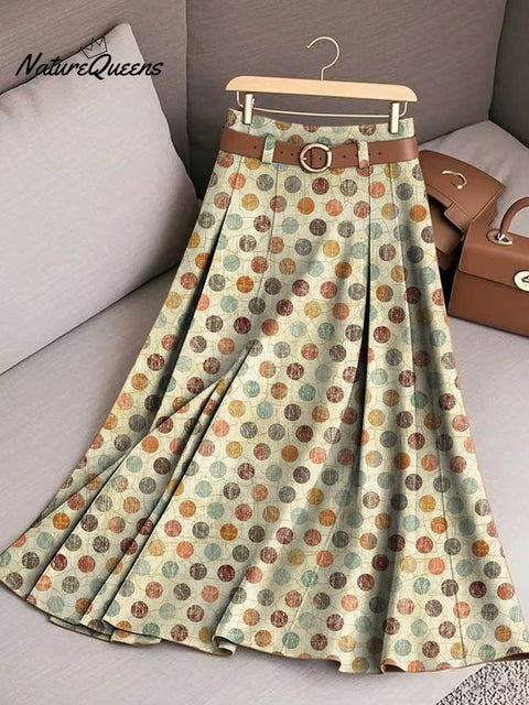Women's Retro Dot Pattern Art Print Casual Cotton Skirt