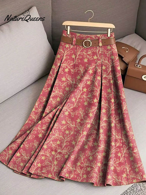 Women's Retro Floral Art Print Casual Cotton Skirt
