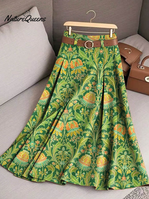Women's Retro Floral Art Print Casual Cotton Skirt