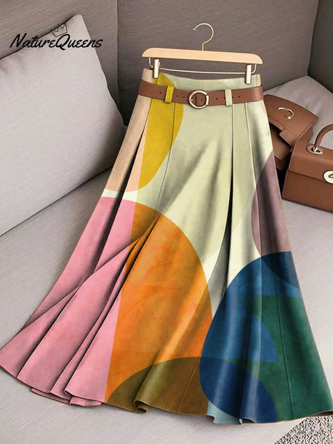 Women's Geometric Pattern Art Print Casual Cotton Skirt