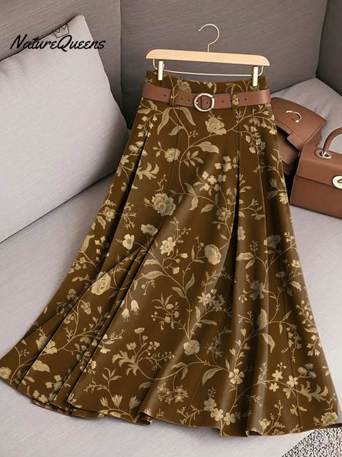 Women's Retro Floral Art Print Casual Cotton Skirt
