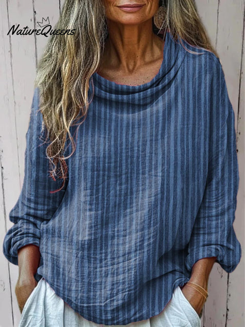 Women's Stripe Pattern Art Print Casual Long Sleeve Comfortable Cotton Shirt