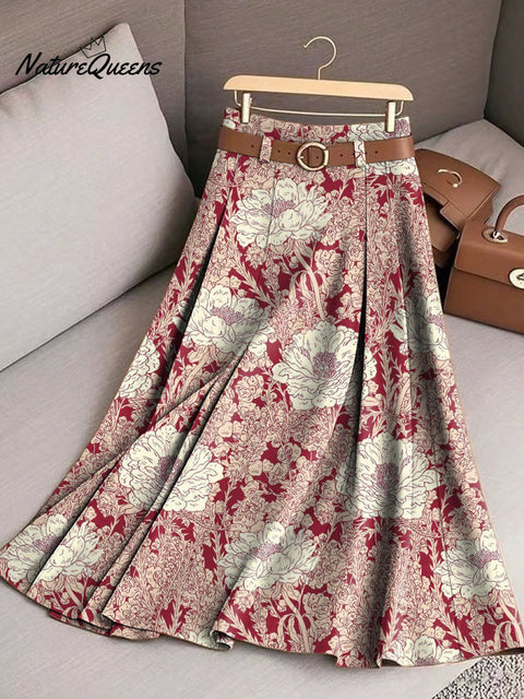 Women's Floral Art Print Casual Cotton Skirt