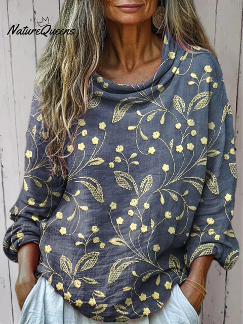 Women's Floral Art Print Casual Long Sleeve Comfortable Cotton Shirt