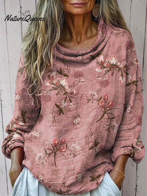 Women's Floral Art Print Casual Long Sleeve Comfortable Cotton Shirt