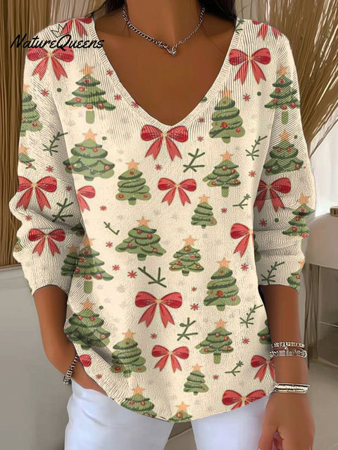 Women's Lovely Christmas Tree Pattern Art Print Casual Pullover Sweater
