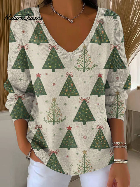 Women's Lovely Christmas Tree Pattern Art Print Casual Pullover Sweater