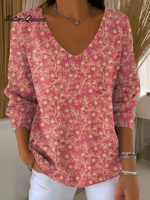 Women's Floral Pattern Art Print Casual Pullover Sweater