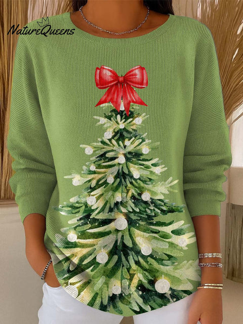Women's Christmas Tree Pattern Art Print Casual Pullover Sweater