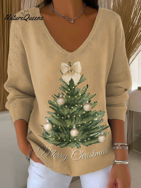 Women's Lovely Christmas Tree Pattern Art Print Casual Pullover Sweater
