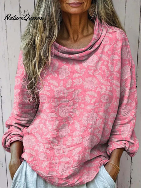 Women's Retro Floral Art Print Casual Long Sleeve Comfortable Cotton Shirt