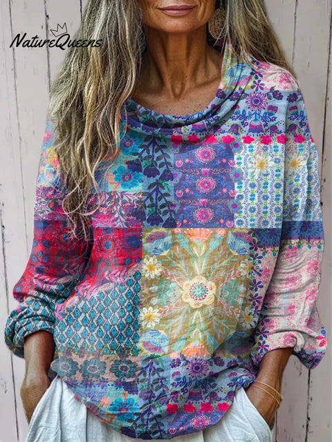 Women's Retro Floral Art Print Casual Long Sleeve Comfortable Cotton Shirt