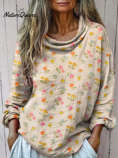 Women's Retro Floral Art Print Casual Long Sleeve Comfortable Cotton Shirt