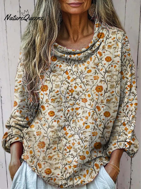 Women's Retro Floral Art Print Casual Long Sleeve Comfortable Cotton Shirt