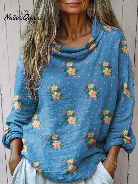 Women's Retro Floral Art Print Casual Long Sleeve Comfortable Cotton Shirt