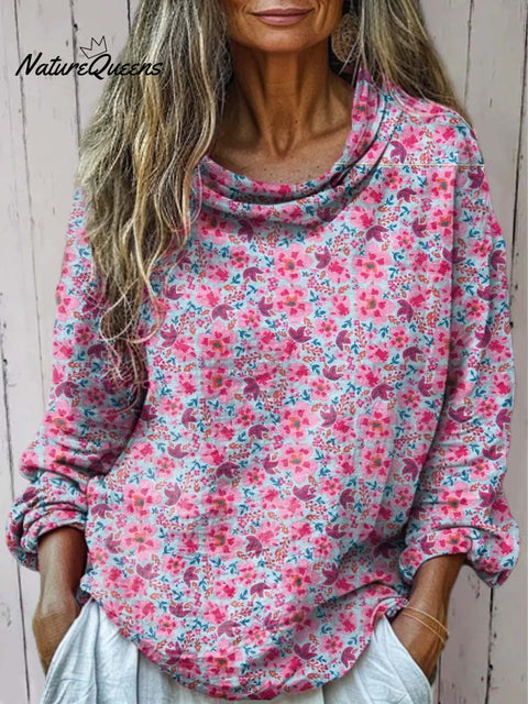 Women's Retro Floral Art Print Casual Long Sleeve Comfortable Cotton Shirt