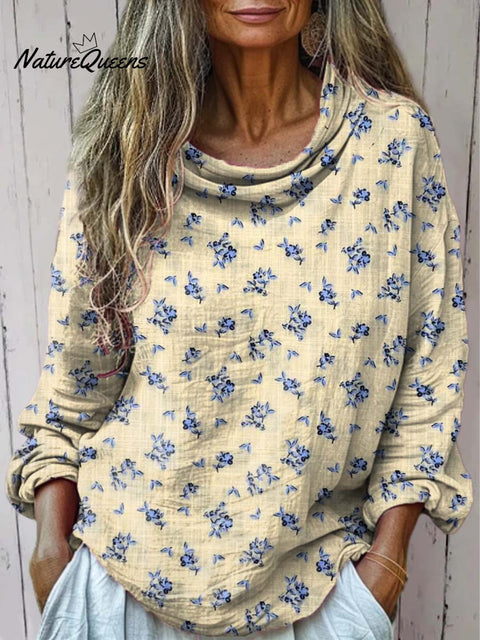 Women's Retro Floral Art Print Casual Long Sleeve Comfortable Cotton Shirt