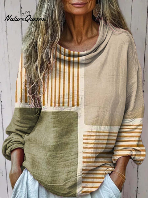 Women's Geometric Pattern Art Print Casual Long Sleeve Comfortable Cotton Shirt