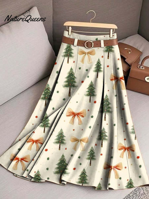 Women's Christmas Tree Pattern Art Print Casual Cotton Skirt