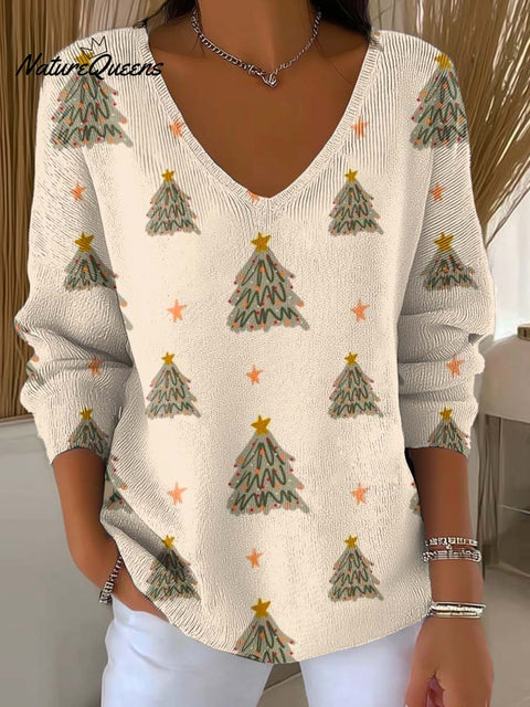Women's Christmas Tree Pattern Art Print Casual Pullover Sweater