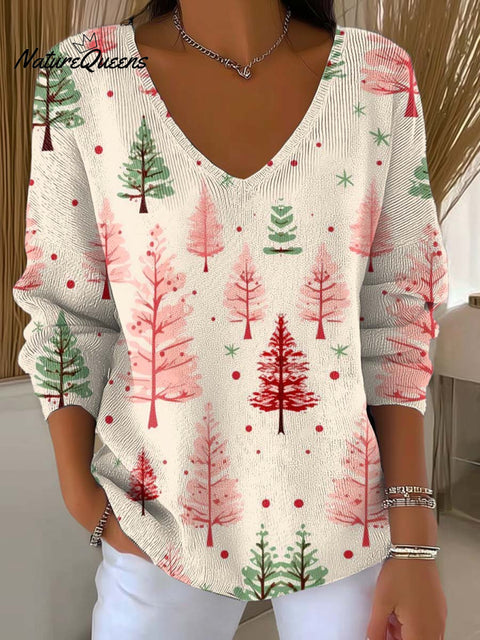 Women's Christmas Tree Pattern Art Print Casual Pullover Sweater