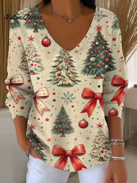 Women's Christmas Tree Pattern Art Print Casual Pullover Sweater