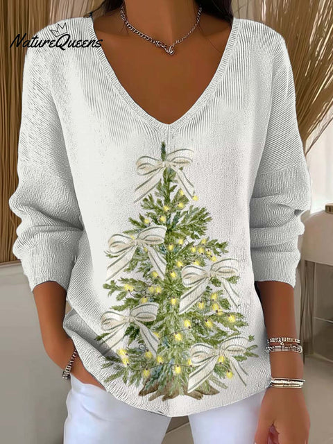 Women's Christmas Tree Pattern Art Print Casual Pullover Sweater