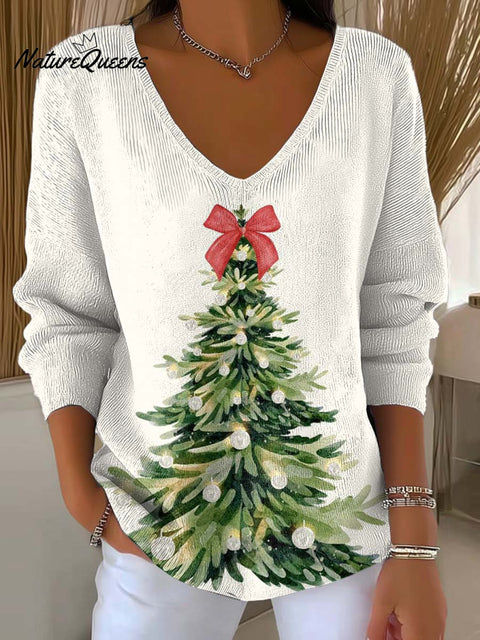 Women's Christmas Tree Pattern Art Print Casual Pullover Sweater