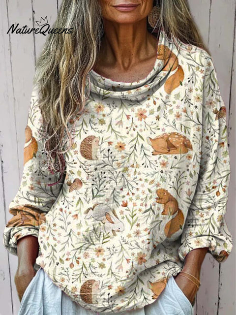 Women's Animals Floral Art Print Casual Long Sleeve Comfortable Cotton Shirt