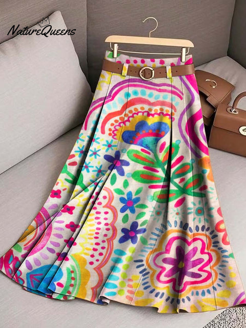 Women's Floral Art Print Casual Cotton Skirt