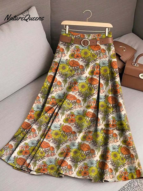 Women's Floral Art Print Casual Cotton Skirt