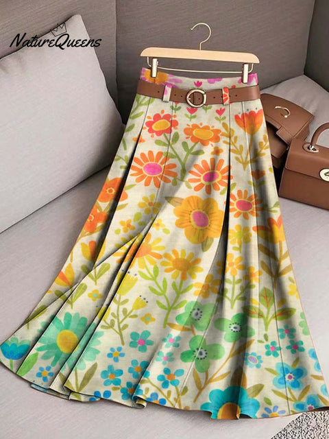 Women's Floral Art Print Casual Cotton Skirt