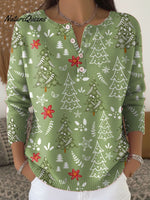 Women's Christmas Tree Pattern Art Print Buttoned Cardigan Sweater