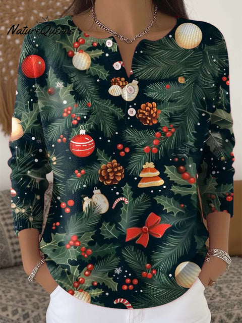 Women's Christmas Pattern Art Print Buttoned Cardigan Sweater