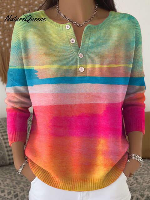 Women's Gradient Pattern Art Print Buttoned Cardigan Sweater