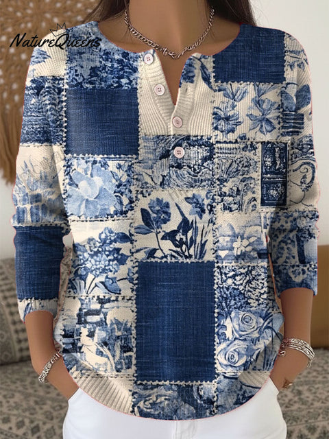 Women's Floral Pattern Art Print Buttoned Cardigan Sweater