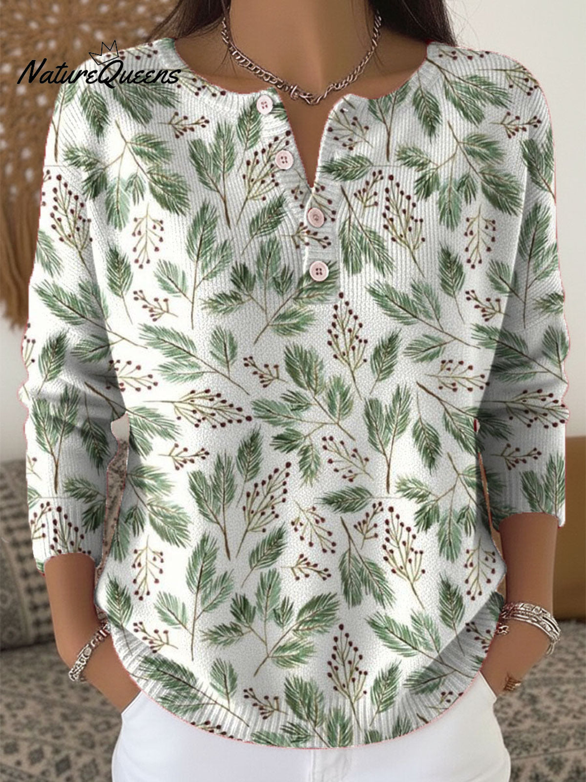 Women's Christmas Pattern Art Print Buttoned Cardigan Sweater